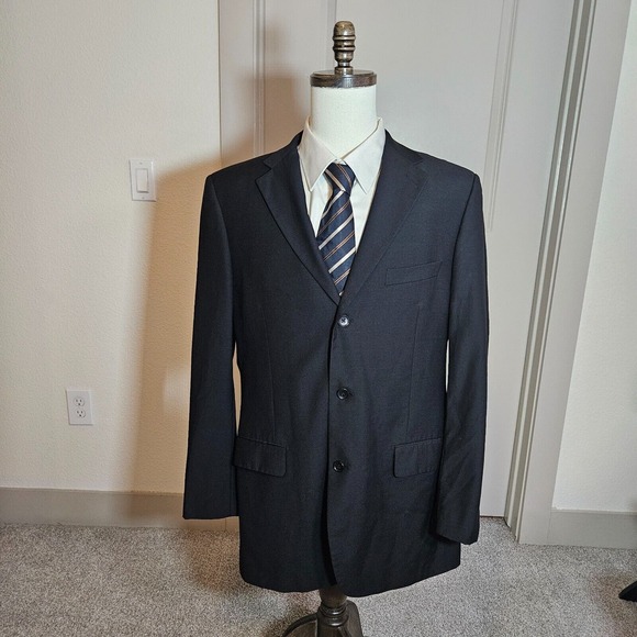 Giorgio Ghanni Suit Blazer Men 42L Merino Wool Super 140's‎ Lana Lux Italy Black - Picture 1 of 16